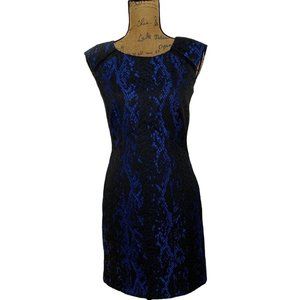 Phoebe Couture 2 Sheath Dress‎ Royal Blue Black Python Lace Silk Combo Textured